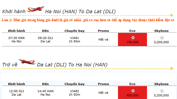 Đại lý vé máy bay Vietjet Air ở tại Đà Lạt