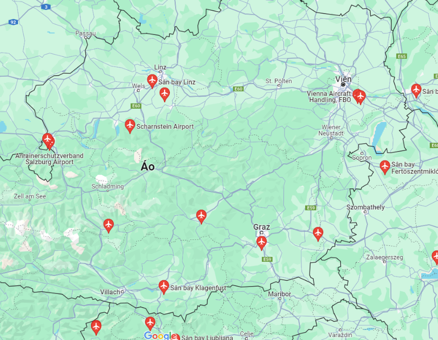 Các sân bay đang hoạt động của Áo - Vé máy bay từ Sài gòn đi Áo